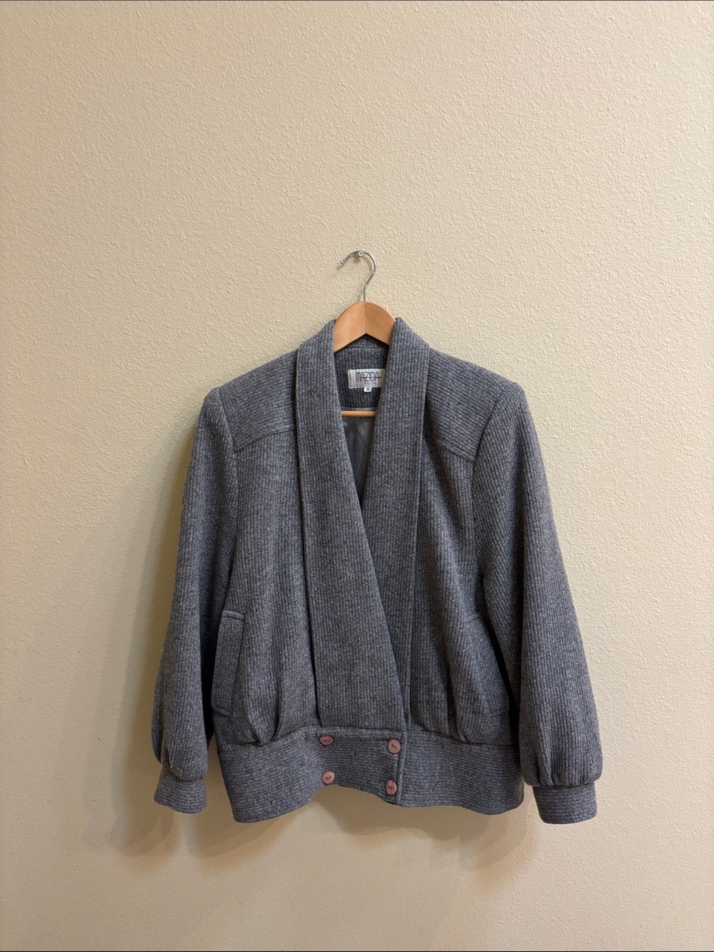 Vintage Gray Shawl-Collar wool Jacket - Women